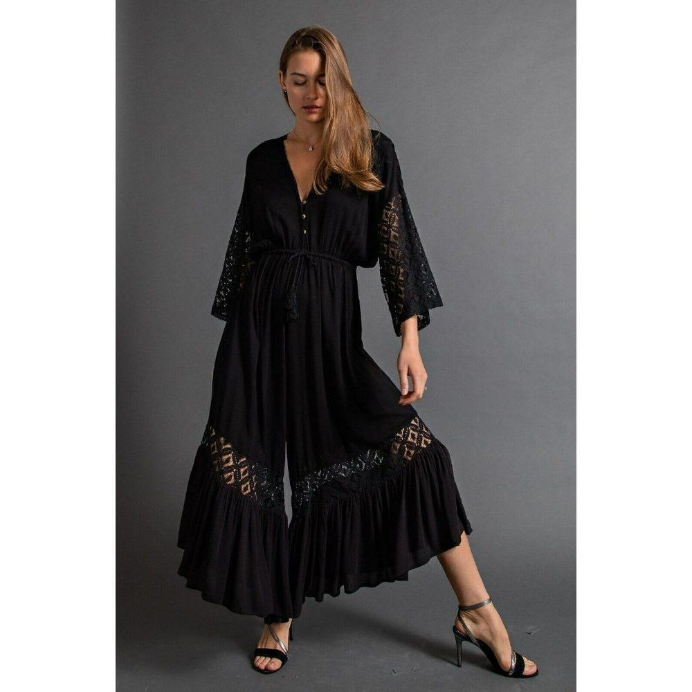 Easel Nellie Lace Jumpsuit in Black EB41214 - Picture 3 of 5